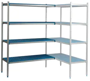 Regał narożny aluminiowo-polipropylenowy, 3-półkowy, 5030x600x1750 mm | ALUSHELF, 4PD-63+9P-126+3P-136+6UM