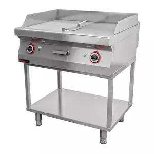 Płyta grillowa 1/2gł. + 1/2ryf. chromowana 800 mm, 9,6 kW na podstawie szkieletowej, 800x700x900 mm | KROMET, 700.PBE-800GR.T