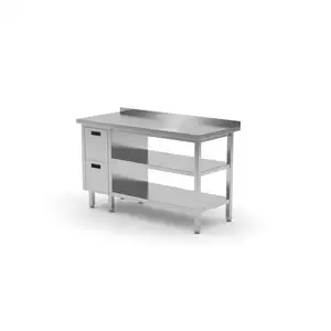 Stół przyścienny z blokiem dwóch szuflad po lewej stronie i dwiema półkami 800x700x850 mm | TECHNICA, 1262L8070