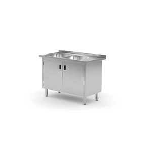 Stół ze zlewem dwukomorowym z lewej strony z szafką 1500x600x850 mm | TECHNICA, 229L1560