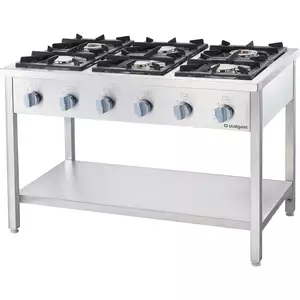 Kuchnia gazowa 6-palnikowa, wolnostojąca na podstawie otwartej, skręcana, G30, 36,5 kW, 1200x700x850 mm | STALGAST, 978623