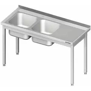 Stół ze zlewem dwukomorowym z lewej strony bez półki 1400x600x850 mm | STALGAST, 980796140