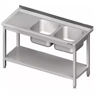 Stół ze zlewem dwukomorowym z prawej strony z półką 1700x600x850 mm | STALGAST, 980826170