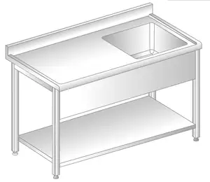 Stół ze zlewem i półką 1300x700x850 mm, z krawędzią antybryzgową | DORA METAL, DM-S-3201