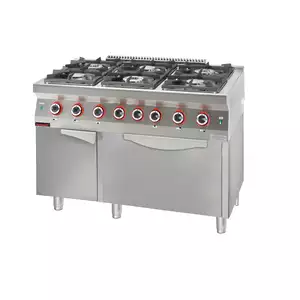 Kuchnia gazowa 6-palnikowa z piekarnikiem elektrycznym statycznym GN 2/1 i szafką, 42,5 kW, 1200x700x900 mm | KROMET, 700.KG-6/PE-2/SD