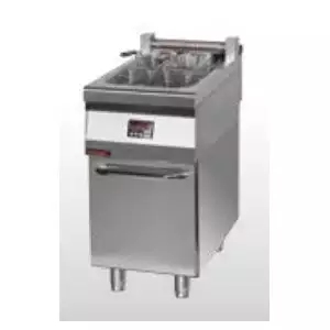 Frytownica elektryczna jednokomorowa 23 l z kranem spustowym i elektronicznym sterowaniem, na podstawie zamkniętej z drzwiami, 13,5 kW, 400 V, 450x900x900 mm | KROMET, 900.FE-18f