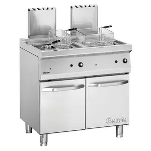 Frytownica gazowa dwukomorowa 2x 15 l z kranem spustowym, wolnostojąca z drzwiami, 30 kW, 800x700x850 mm | BARTSCHER, 700 Classic