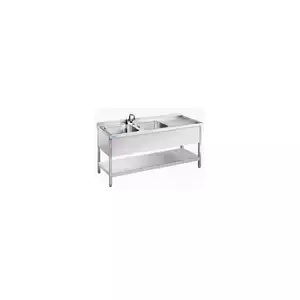 Stół ze zlewem 2-komorowym po lewej stronie i półką, 1500x600x850(900) mm | RILLING, AST 0615C 2LTZ