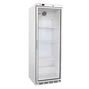 Szafa chłodnicza 1-drzwiowa, drzwi przeszklone, 350 l, 0,185 kW, 600x585x1855 mm, biała | REDFOX, HR 400/G