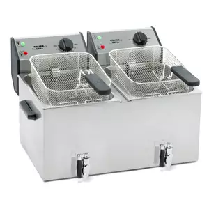 Frytownica elektryczna dwukomorowa 2x 8 l z kranem spustowym, nastawna, 7,2 kW, 230 V, 590x450x370 mm | ROLLER GRILL, 777326