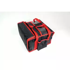 Torba do pizzy na 4 pudełka 350x350 mm, z kodury, czarna z czerwoną lamówką | FURMIS, T4S