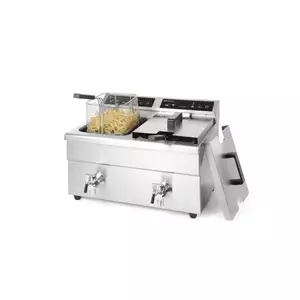 Frytownica indukcyjna dwukomorowa 2x 8 l z kranem spustowym, 7 kW, 230 V, 485x580x406 mm | HENDI, Kitchen Line