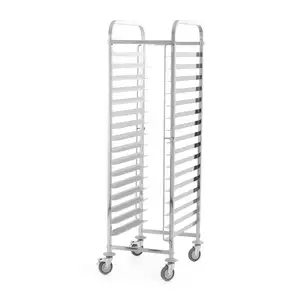 Wózek na 16 blach piekarniczych 600x400 mm transportowy ze stali nierdzewnej 470x620x1715 mm | TECHNICA, Silver Line