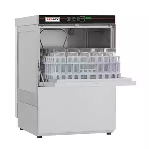Zmywarka do szkła, z elektronicznym sterowaniem, z dozownikiem środka myjącego i płuczącego,  z pompą odpływu, kosz 350x350 mm, 3,5 kW, 401x490x595 mm | REDFOX, QQI37P