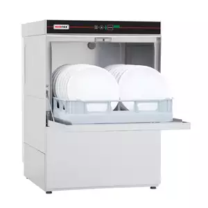 Zmywarka do szkła i naczyń, z elektronicznym sterowaniem, z dozownikiem środka myjącego i płuczącego, z pompą odpływu, kosz 500x500 mm, 5,4 kW, 575x605x820 mm | REDFOX, QQI52TP