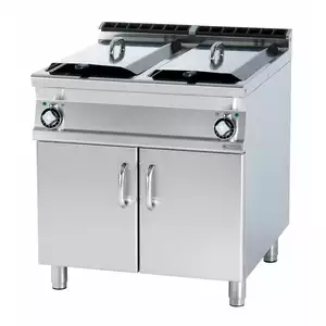 Frytownica elektryczna dwukomorowa 2x 13 l z kranem spustowym, wolnostojąca z drzwiami, 23,9 kW, 400 V, 800x700x900 mm | RMGASTRO, F2/13-78 ET
