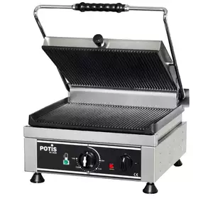 Grill kontaktowy, elektryczny ½ gładki - ½ ryflowany, 2,5 kW, 230/400V, 410x500x300 mm | POTIS, PK 2610