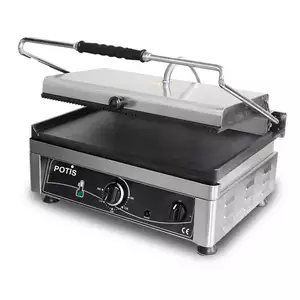 Grill kontaktowy, elektryczny ½ gładki - ½ ryflowany, 3 kW, 230/400V, 510x500x300 mm | POTIS, PK 2745-G