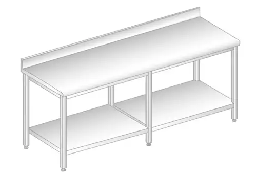Stół do pracy 2500x600x850 mm, z półką i krawędzią antybryzgową | DORA METAL, DM-S-3104